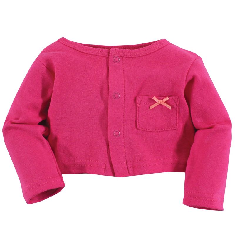 Hudson Baby Infant Girl Cotton Dress, Cardigan and Shoe 3pc Set, Bright Flamingo, 6 of 7