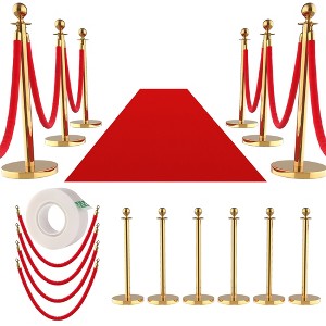 Stanchions and Velvet Ropes, Gold Stanchions with Retractable Belts, Crowd Control Barriers with Hollow Base - 1 of 4