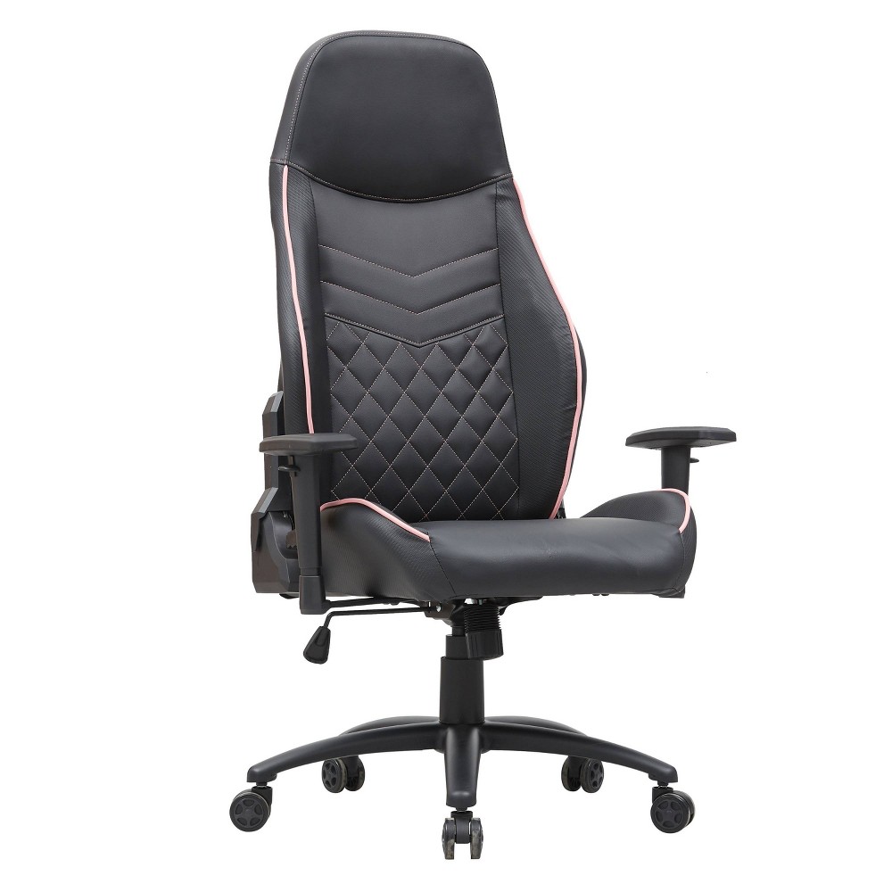 24/7 Shop At Home Ansar Diamond Stitched Faux Leather Gaming Chair Black/Pink: Adjustable, Swivel, Padded