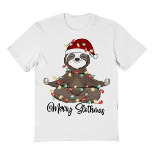 Rerun Island Men's Christmas Merry Slothmas Short Sleeve Graphic Cotton T-Shirt - 1 of 1