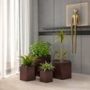 LeisureMod Thicket Modern 4-Piece Fiberstone Planter Hexagon Design Weather Resistant Plant Pot with Drainage Holes for Indoor and Outdoor, Brown - 2 of 4