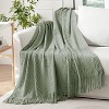 Itopfox Sage Knitted Throw Blanket for Couch Boho Green Textured Cozy Woven Decorative Farmhouse Blanket with Tassels for Sofa Chair Bed Living Room - 2 of 4