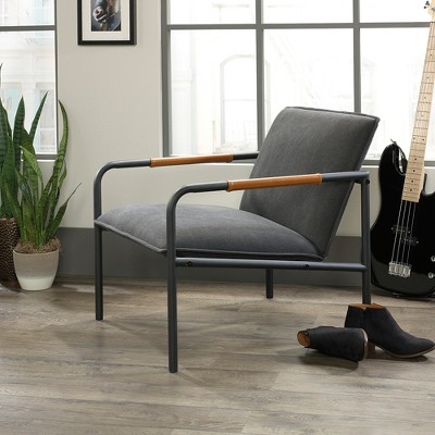 Charcoal Gray Faux Leather Boulevard Lounge Chair with Metal Frame