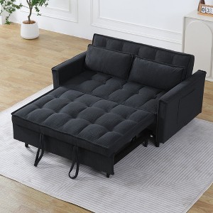 Racxily 3 in 1 Convertible Sleeper Sofa Bed, Corduroy Futon Couch, Loveseat Lounge Sofas w/ Toss Pillows&Side Pockets, Adjustable Backrest, Dark Gray - 1 of 4