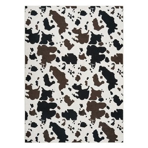 Coolmee Cow Print Rugs for Bedroom, Cowhide Door Mat Indoor Entrance, Animal Print Entryway Throw Rugs,Black Brown Fusion - 1 of 4