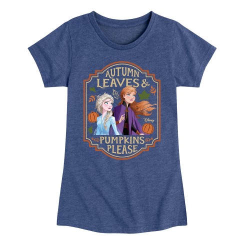 Girls' - Frozen - Elsa and Anna Autumn Leaves Pumpkin Please Fitted Short Sleeve Graphic T-Shirt - image 1 of 4