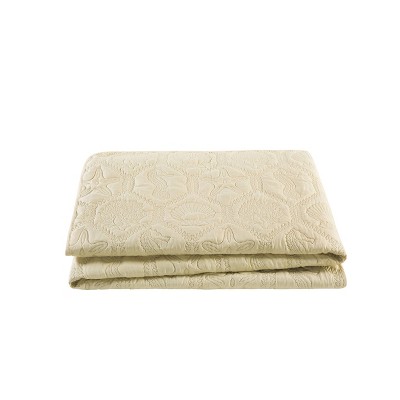 Tan Microfiber Coastal Full Quilt Set with Embossed Sea Life Pattern