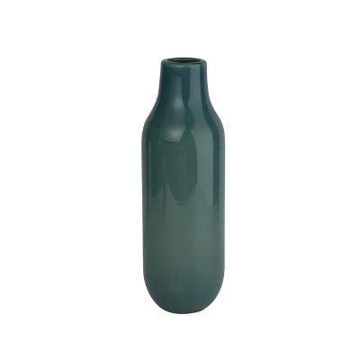 Transpac Glass 13.78 in. Green Capsule Profile Vase