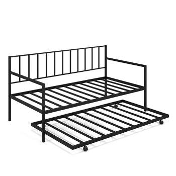 Tangkula Twin Metal Daybed Sofa Bed with Trundle & Lockable Casters for Living Room