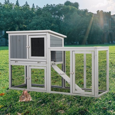 Sevobal Pet Crates and Houses Rabbit Hutch Chicken Coop with 1 Removable Tray and 3 Lockable Doors for Indoor and Outdoor, Gray, 54.72"*19.5"*34.1"