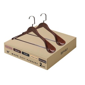 BP4U Premium Wide Shoulder Wooden Suit Hangers, 17.5-Inch Heavy-Duty Solid Wood Coat Hangers for Men's Suits & Coats - 1 of 4