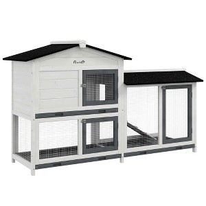 SKYONE 2-Tier Fir Wood Rabbit Hutch with Indoor Living Space, Outdoor Run, Non-Slip Ramp, Lockable - 1 of 4