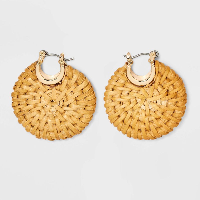 Rattan Disc Earrings - A New Day&#8482; Brown, 1 of 9