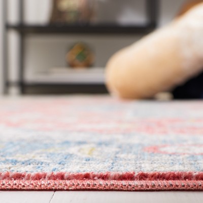Vintage Red and Blue Floral Synthetic Runner Rug