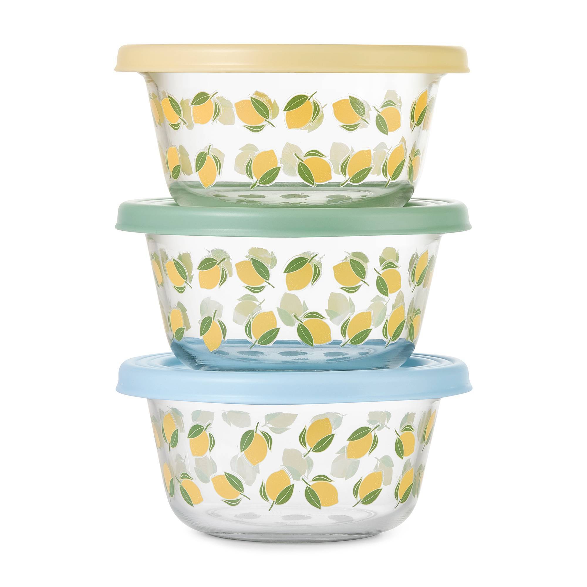 Ello Everyday 6pc 3c Glass Set with Body Decal Food Storage Containers Lemon Yellow
