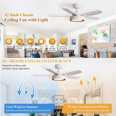42" Bedroom Ceiling Fans with Lights and Remote Indoor/Outdoor Ceiling Fan with Quiet & Strong Motor 6 Speed Modern White Ceiling Light Fixture