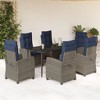 vidaXL Gray Poly Rattan Outdoor Patio Dining Set - Rectangular Glass Table & 6 Adjustable Recliner Chairs w/Navy Cushions - 2 of 4