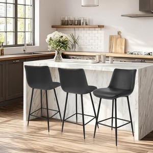 NEWLAYOUT Counter Height Bar Stools Set of 2, Upholstered Faux Leather Barstool with Back for Kitchen Island - 1 of 4