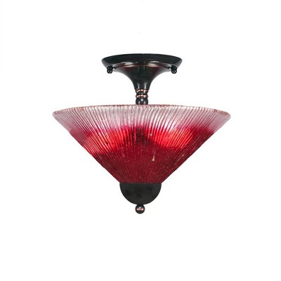 Toltec Lighting Any 2 - Light Flush Mount in  Black Copper with 12" Raspberry Crystal Shade