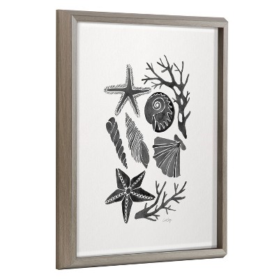 16" x 20" Blake Seashells Black by Cat Coquillette Framed Printed Glass Gray - Kate & Laurel All Things Decor