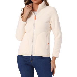INSPIRE CHIC Women's Full Zip Long Sleeve High Neck Side Pockets Winter Fleece Jacket - 1 of 4