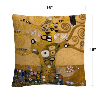Gustav Klimt Tree of Life 16" Square Microfiber Throw Pillow