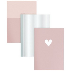 Sugar Paper Essentials 3pk Ruled Notebooks 8.5"x6" Pink Rose Heart Pinstripe - 1 of 4