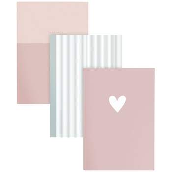 Sugar Paper Essentials 3pk Ruled Notebooks 8.5"x6" Pink Rose Heart Pinstripe