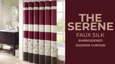 Embroidered Floral Faux Silk Shower Curtain in Yellow and Gray