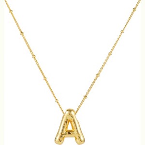 Personalized Balloon Letter Necklace 14K Gold Plated Alphabet Jewelry - 1 of 4