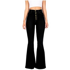 Women's Bootcut Bell Bottom Jeans High Waisted Stretch Slimming Jeans - 1 of 4