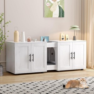 55 Inch Litter Box Enclosure for 2 Cats, Cat Litter Box Enclosure Furniture with Double Room, Hidden Litter Box Cabinet with Cat Door - 1 of 4