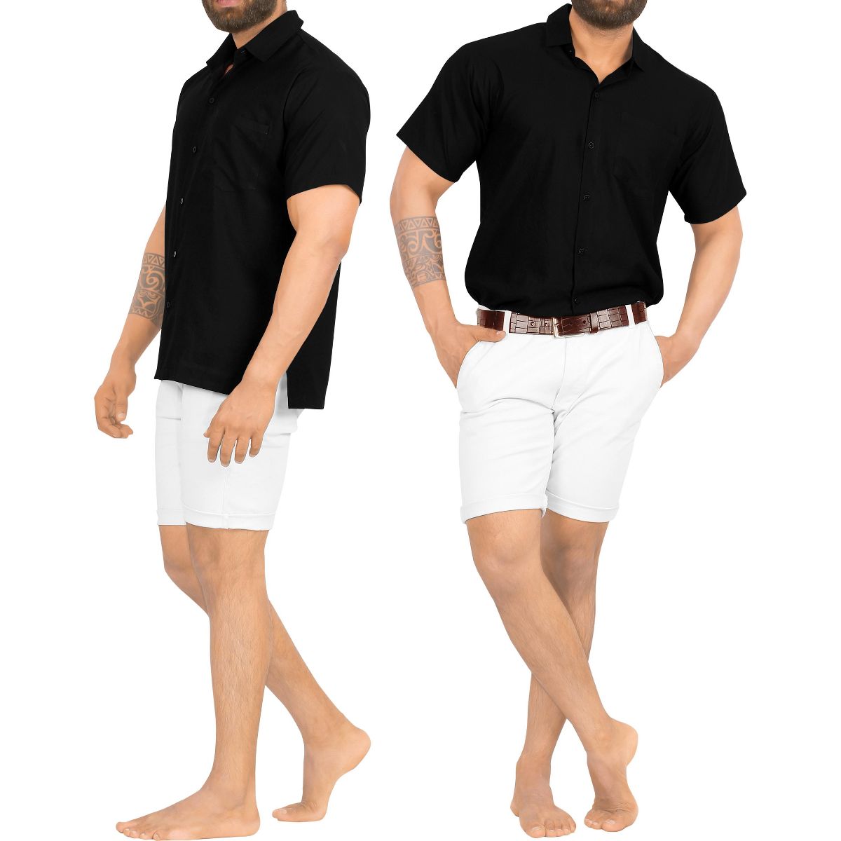 HAPPY BAY Mens Short Sleeve Button Down Casual Camp Beach Shirts Business Dress Shirts for Men Vacation Solid Shirts with Pocket 7XL, Black, Plain - thumbnail 4