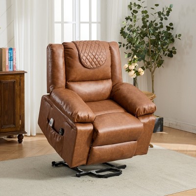 Heated Massage Power Lift Recliner Chair for Seniors,39"W PU Remote Control Sofa with Side Pockets for Living Room-Baofuwish