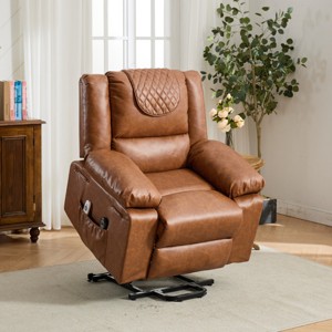 Heated Massage Power Lift Recliner Chair for Seniors,39"W PU Remote Control Sofa with Side Pockets for Living Room-Baofuwish - 1 of 4