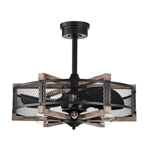 Warehouse Of Tiffany Wulf 24" Imitation Wood Grain Cage Fandelier with Remote Control - 1 of 2