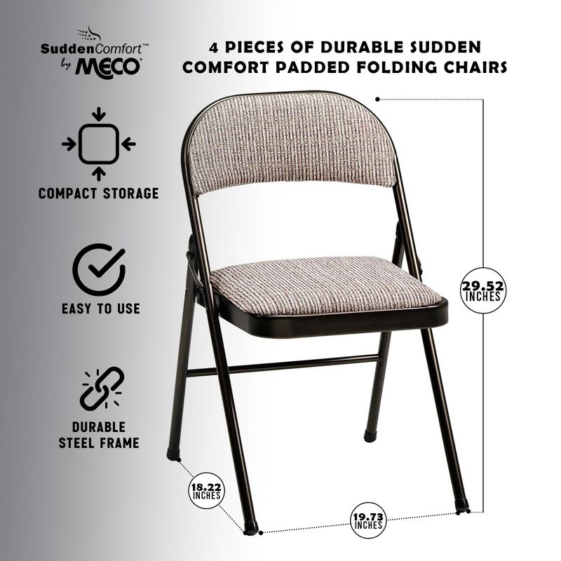 MECO 037.02.3S4 4-Pack of Sudden Comfort Deluxe Fabric Padded Folding Dinning Chairs with 16 x 16 Inch Seat and Non Marring Leg Caps, Brown, 4 of 7
