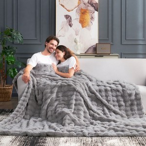 Cozy Bliss Bubble Faux Fur Throw Blankets, Plush Soft Thick Blanket for Sofa, Bedroom, Living Room - 1 of 4