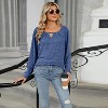 Clearlove T-Shirts for Women Long Sleeve Hollow Out Fall Tops Tees Ladies Loose Tunic Tops - Blue,Large - 3 of 4