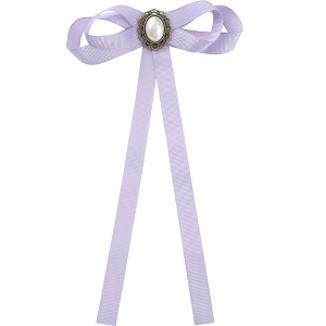 INSPIRE CHIC Women's Pre-Tied Long Ribbon Bowknot Faux Pearl Brooch Pin Tie - 1 of 4