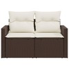 Patio Sofa with Cushions 2-Seater Brown Poly Rattan vidaXL - 4 of 4