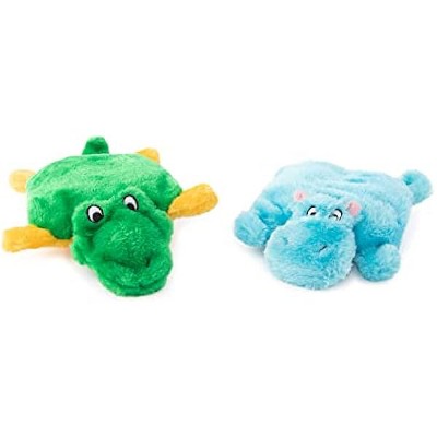 ZippyPaws Squeakie Pad - No Stuffing Dog Toy, Squeaky Pet Toy Unstuffed Chew Toy, Hippo & Alligator - 6.5"