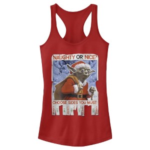 Juniors Womens Star Wars Christmas Yoda Naughty or Nice Racerback Tank Top - 1 of 3