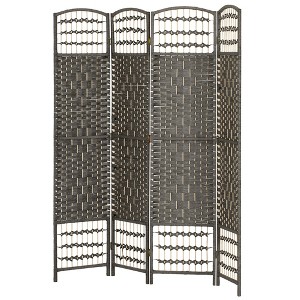 Aghana Digitals Dark Gray Folding Privacy Screen with Diamond Woven Fiber Panels, Poplar Wood Frame - 1 of 4
