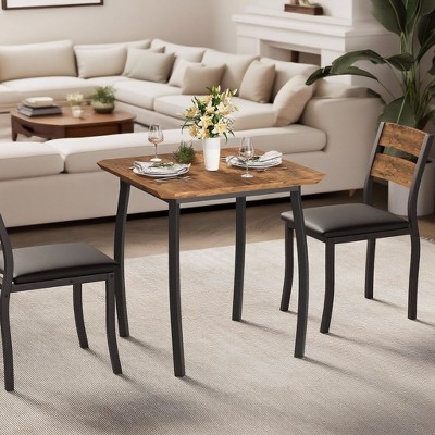 3 Piece Dining Table Set, with Metal Frame & Wood Tabletop