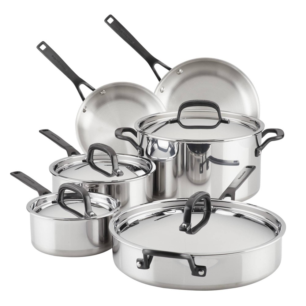 UPC 051153300011 product image for KitchenAid 5-Ply Clad Stainless Steel 10pc Cookware Set: Induction Safe, Even-He | upcitemdb.com