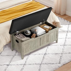 39.4in Storage Bench with Padded Seat, Wooden Chest Storage Box with 2 Safety Hinges for Entryway Living Room, Bedroom, Easy Assembly - 1 of 4