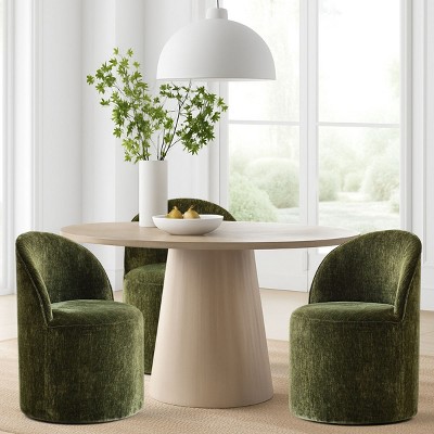 Dining Chairs Set of 3 Chenille Upholstered Dining Chair with Wheels Modern Round Dining Room Chair for Kitchen,Living Room -Tanpinhause