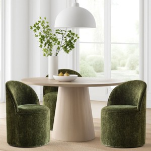 Dining Chairs Set of 3 Chenille Upholstered Dining Chair with Wheels Modern Round Dining Room Chair for Kitchen,Living Room -Tanpinhause - 1 of 4