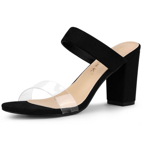Allegra K Women's Dual Clear Strap Block Heels Slides Sandals Black 8 :  Target